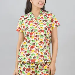 KAVERI KREATIONS Cotton Night Suit for Women & Girls | Elephant Printed Co-ord Set of Short Sleeve Top and Shorts, Soft & Breathable Loungewear, Comfortable Sleepwear for Summer Nights image 2