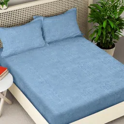 Myntra Elegant Homes Blue Woollen 300 TC King Bedsheet Set 2.5 m x 2.25 m-picture-29