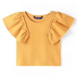 Pine Kids Knitted Ruffle Sleeves Stretchable Solid Top - Mustard Yellow-picture-28