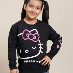 Kidsville Hello Kitty Featuring Full Sleeves Kitty WhitePrintedSweatshirt - Black-picture-26