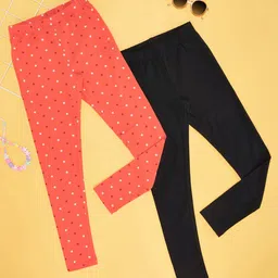 YU by Pantaloons Pack Of 2 Cotton Spandex Solid & Stars Printed Leggings - Multi Colour-picture-40