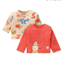 Babyoye 100% Cottton Eco Jiva Finish Full Sleeves Set of Vest Bear Print Pack of 2 - Cream & Coral-image-17