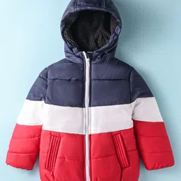 Pepito Woven Full Sleeves Hooded Padded Jacket With Cut & Sew Design - Navy Blue-picture-27