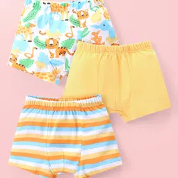 Babyhug 100% Cotton Knit Trunks with Striped & Animal Print Pack of 3 - Multicolour-picture-30