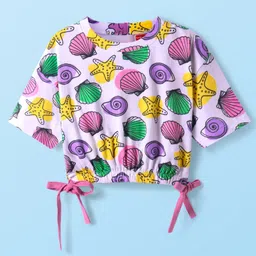 Babyhug Cotton Knit Half Sleeves T-Shirt With Sea Life Print - Lavender-picture-11
