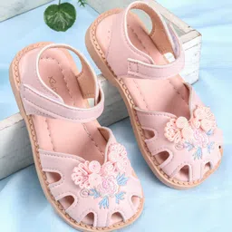 Babyoye Velcro Closure Floral Embroidered & Bow Applique - Pink-image-42