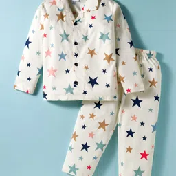Ollypop Sinker Knit Full Length Co-ords Night Suit With Star Print - Cream-picture-25