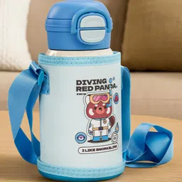 BAYBEE 2 in 1 PandaPlunge Baby Stainless Steel Sipper Water Bottle with Straw for Kids | Leak Proof Insulated Sipper Water Bottle with Carry Pouch & Adjustable Strap | BPA Free 550ml (Blue)-image-81