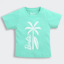 Barbie by Tiny Girl Cotton Woven Half Sleeves Typography Printed Tee - Aqua Blue-picture-29