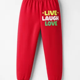 Tango Looper Knit Full Length Lounge Pants with Live Laugh & Love Text Print - Red-picture-26