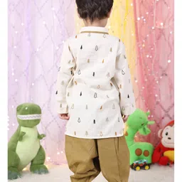 Polka Tots Cotton Full Sleeves Tree Embroidered Kurta With Dhoti - Brown image 3