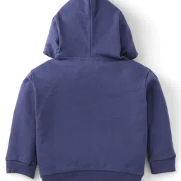Zero Cotton Knit Full Sleeves Solid Color Hooded Sweatshirt with Kangaroo Pockets - Navy Blue image 2