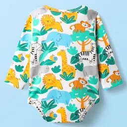 Babyhug 100% Cotton Interlock Knit Onesies With Animal Print - White image 2