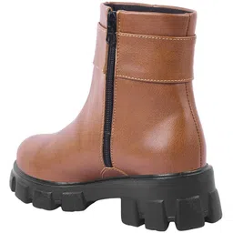 Shoetopia Abstract Applique Detailed Zipper Closure Boots - Tan image 3