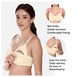 Elite Mom Pack Of 2 Solid Maternity Nursing Bra - Black & Beige image 4