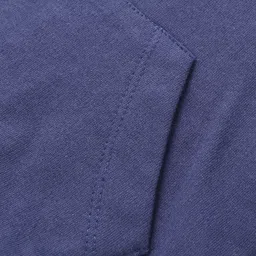 Zero Cotton Knit Full Sleeves Solid Color Hooded Sweatshirt with Kangaroo Pockets - Navy Blue image 3