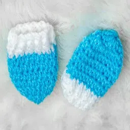 Knits & Knots Woollen Blend Colour Blocked Handmade Mittens - Blue & White image 3