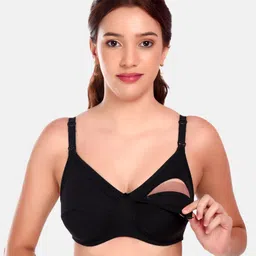 Elite Mom Pack Of 2 Solid Maternity Nursing Bra - Black & Beige image 5