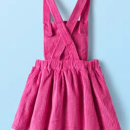 Babyhug Cotton Knit Frock with Half Sleeves Inner Tee & Tropical Theme Print - Dark Pink & White image 5