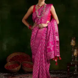 Libas Pink Chevron Saree-image-2