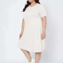 Brinns White Cotton Regular Fit Plus Size Dress image 4