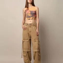 Only Orange Printed Cropped Top image 4