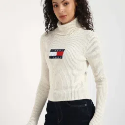 Tommy Hilfiger Ancient White Melange Slim Fit Logo Printed Sweater image 4