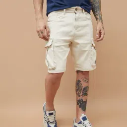 Forca By Lifestyle Beige Cotton Regular Fit Cargo Shorts-picture-39