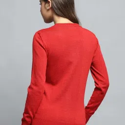 Monte Carlo Women's Red Self Design Round Neck Full Sleeve Cardigan image 4