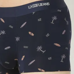 UnderJeans by Spykar Super Premium Bonded Elastic Navy Printed Trunks image 4