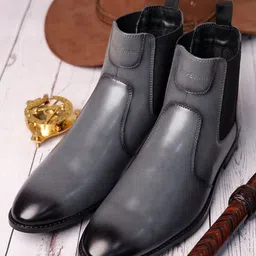 LOUIS STITCH Men Ash Grey Mid-Top Slip-On Chelsea Boots image 1