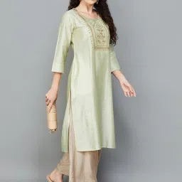 Melange by Lifestyle Mint Green Embellished Straight Kurta image 4