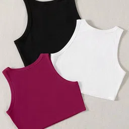 BAESD Pack Of 3 Ribbed Round Neck Sleeveless Tank Crop Top image 4
