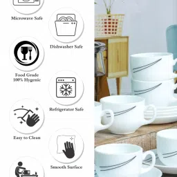 Cello White Opalware Cup & Saucer - Set of 6 image 4