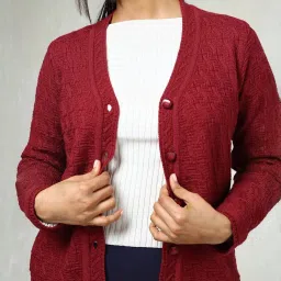 Soch Maroon Self Design Cardigan image 4