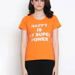 Clovia Orange Graphic Print T-Shirt-image-59