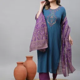 Aurelia Ink Blue Embroidered Straight Kurta image 4