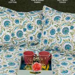 Urban Space Serene Blue Cotton 200 TC King Size Bedsheet With Pillow Covers image 4