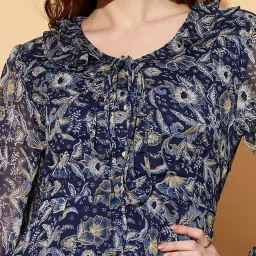 Carlton London Navy Floral Print A-Line Dress image 4