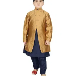 SG Yuvraj Kids Gold & Navy Textured Pattern Full Sleeves Kurta Set-picture-17