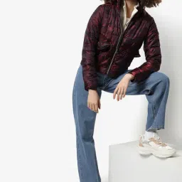 Campus Sutra Maroon Camouflage Padded Jacket-image-34
