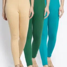 Gracit Green & Blue Mid Rise Leggings - Pack Of 3-picture-44