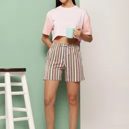 Leading Lady Multicolored Cotton Striped Shorts image 4