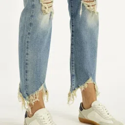 Levi's Blue Cotton Straight Fit Distressed Jeans image 4