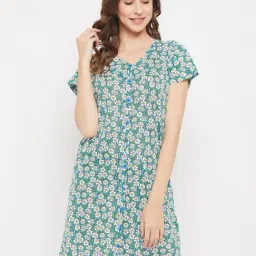 Clovia Blue Printed Cotton Night Dress-picture-33