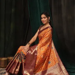 Silk Land Soft Silk Orange Bandhani Print Saree With Blouse image 4
