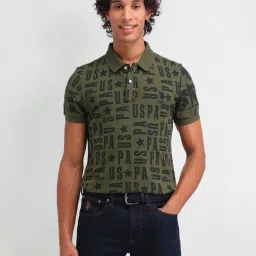 U.S. Polo Assn. Denim Co. Green Cotton Slim Fit Printed Polo T-Shirt image 4