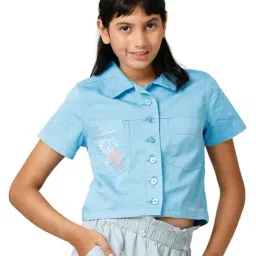 Under Fourteen Only Kids Blue Solid Crop Top-image-80