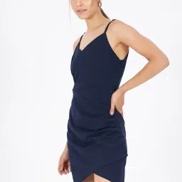 Kibo Blue Elastane Solid Mini Dress image 4