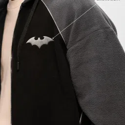 The Souled Store Black & Grey Loose Fit Embroidered Hooded Sweatshirt image 4